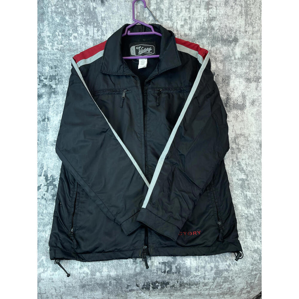 Victory Motorcycles Medium Nylon Riding Racing Jacket Red Gray Stripe USA M